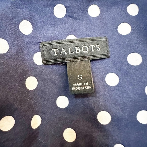 Talbots Polka Dot Navy Blue Button Up Blouse Size Small Cotton - Picture 5 of 7